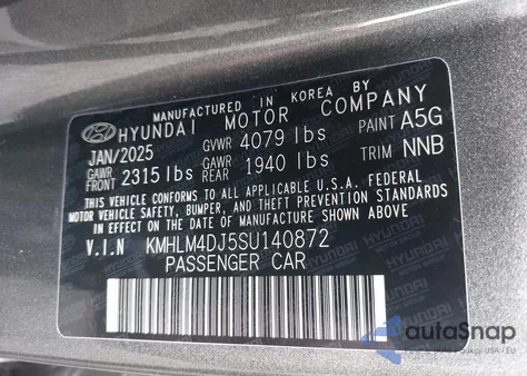 2025 Hyundai Elantra Hybrid Blue from USA, damaged, VIN KMHLM4DJ5SU140872